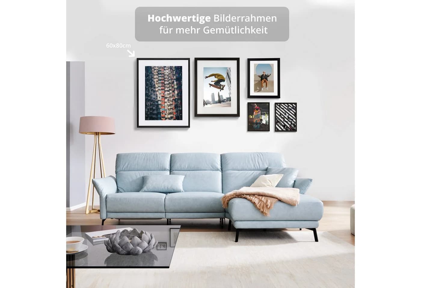 KHG Bilderrahmen 60x80 cm Schwarz mit Glasfront und Passepartout - Bild 3