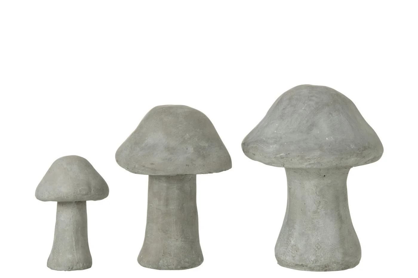 J-line Gartenfigur Pilz Set Grau Zement 3-teilig