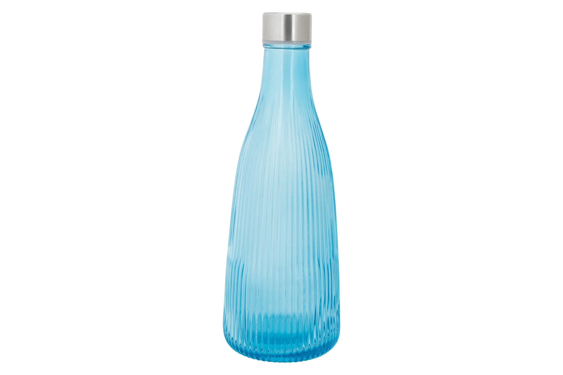 Flasche ALTA Glas blau geriffelt mit Deckel 1 Liter