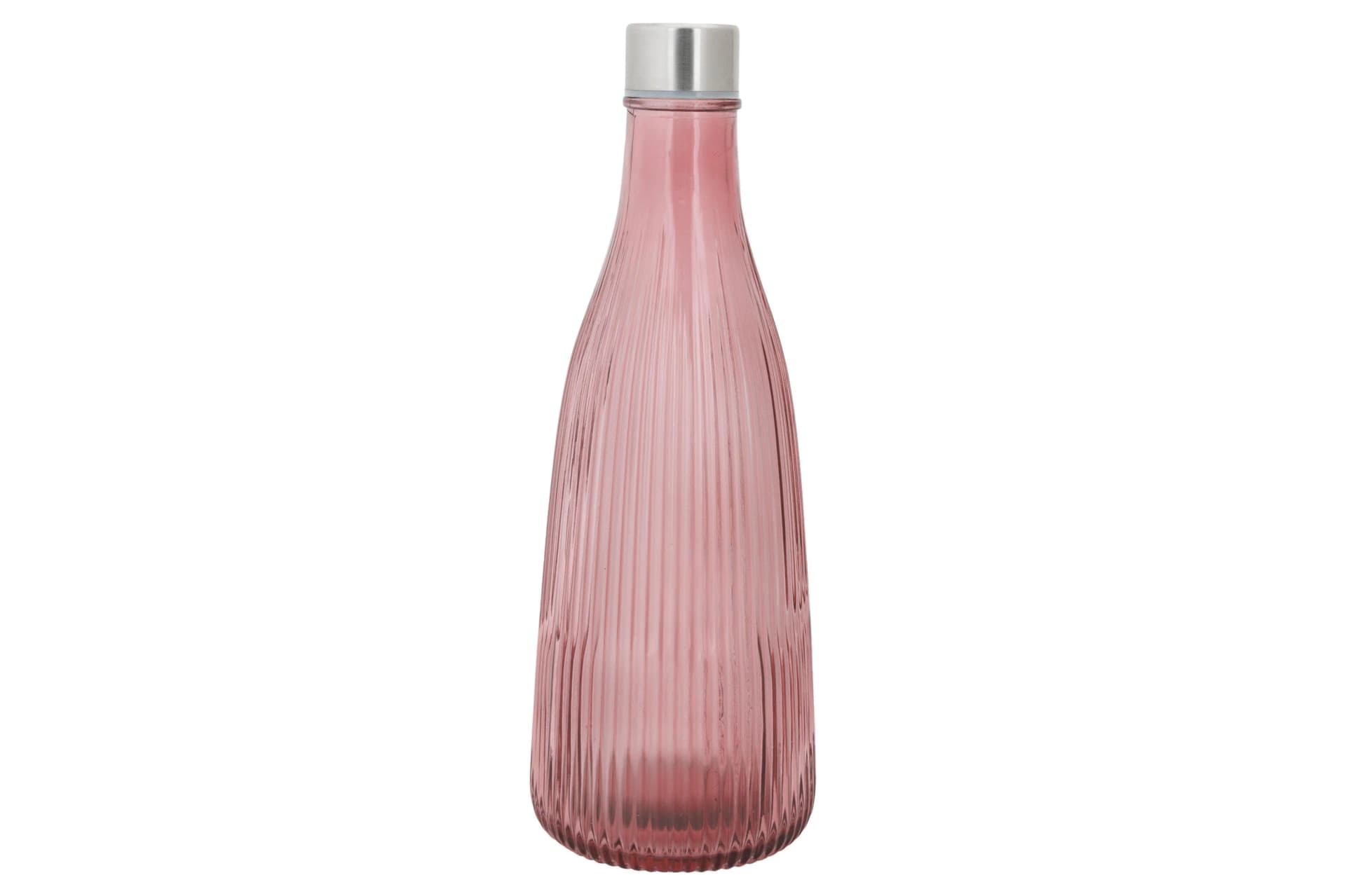 Flasche ALTA - Glasflasche transparent geriffelt mit Deckel (1L)