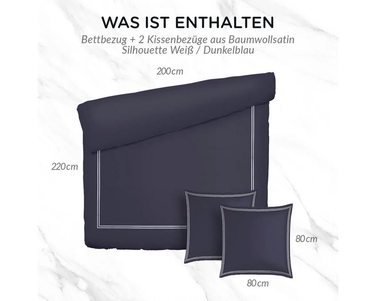 Pure cottom Satin-Bettwäsche Weiß/Dunkelblau Baumwollsatin - Bild 4