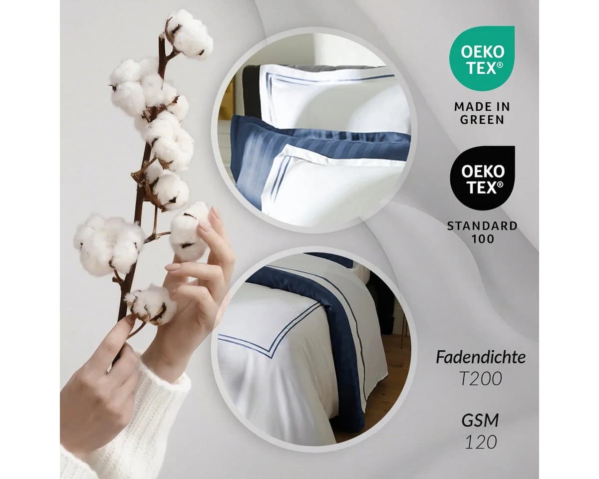 Pure cottom Bettwäsche Baumwoll-Satin Bettwäsche Dunkelblau/Weiß