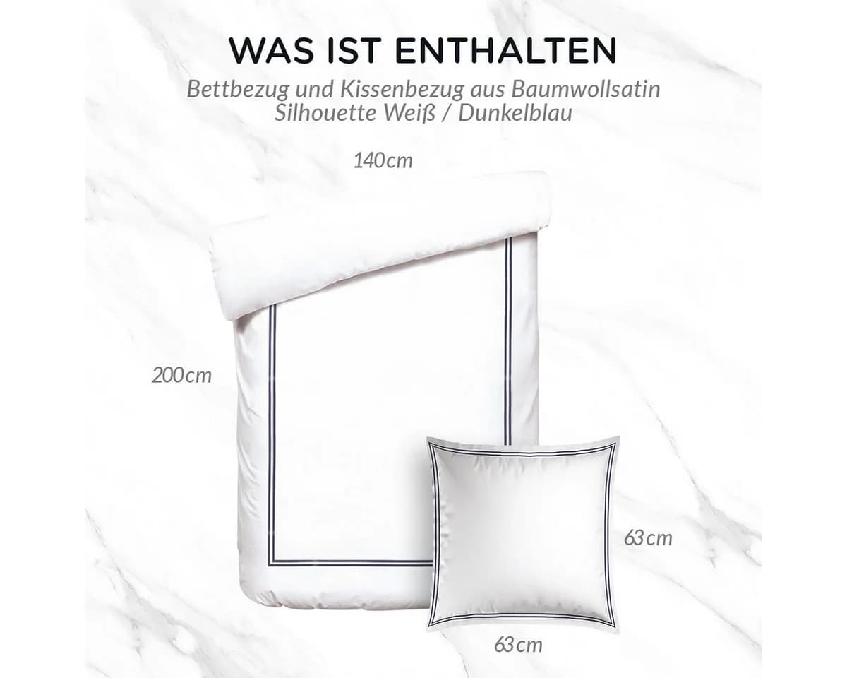 Pure cottom Bettwäsche Baumwoll-Satin Bettwäsche Dunkelblau/Weiß - Bild 3