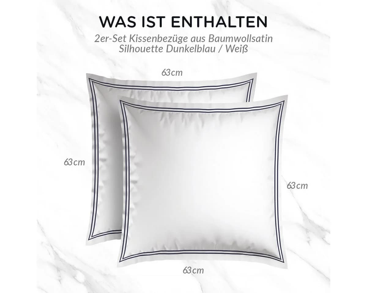 Pure cottom Kissenbezug 2er-Set Baumwollsatin Weiß/Dunkelblau - Bild 5