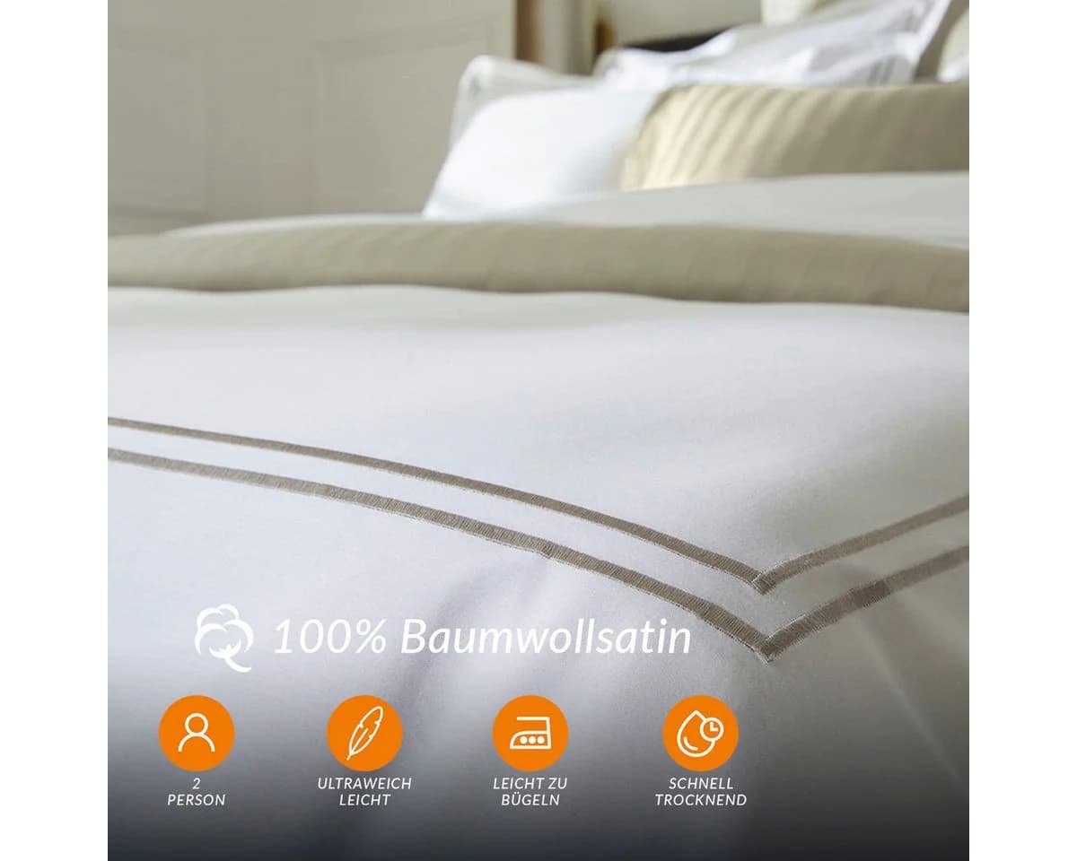 Pure cottom Bettwäsche Baumwoll-Satin Taupe/Weiß - Bild 2
