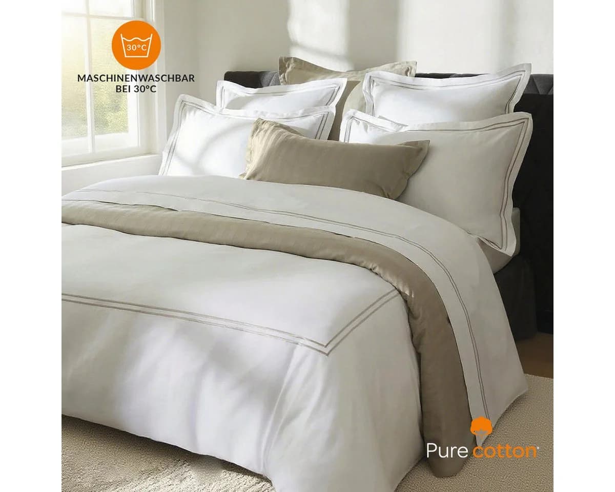 Pure cottom Bettwäsche Baumwoll-Satin Taupe/Weiß - Bild 3