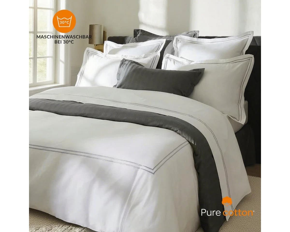 Pure cottom Kissenbezug 2er Set Baumwollsatin Weiß/Dunkelblau - Bild 3