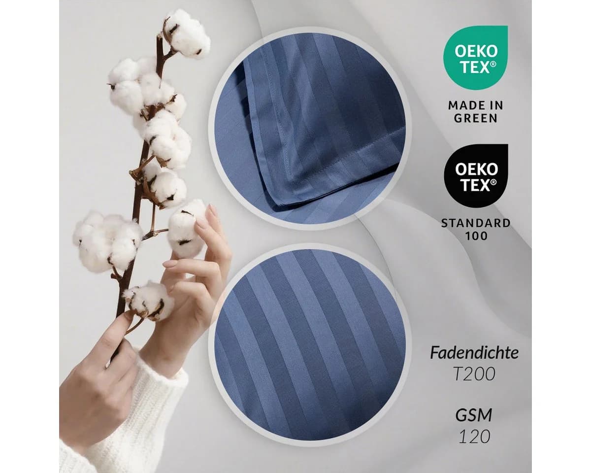 Pure cottom Satin-Bettwäsche blau, Baumwoll-Satin