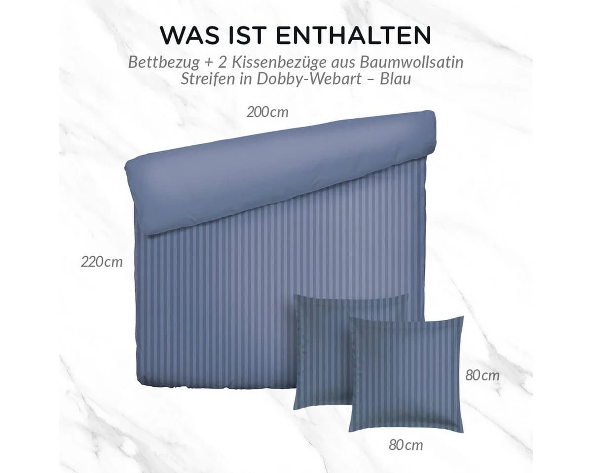 Pure cottom Satin-Bettwäsche blau, Baumwoll-Satin - Bild 4