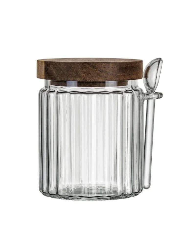 EKA Zuckerdose Stripe Akazie 3-tlg. Borosilikatglas