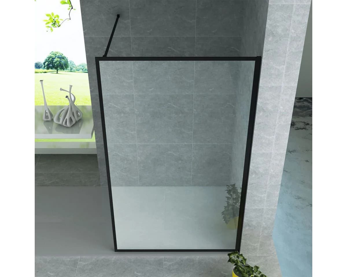 Aloni Walk-in-Dusche Duschwand 8mm ESG Glas schwarz matt