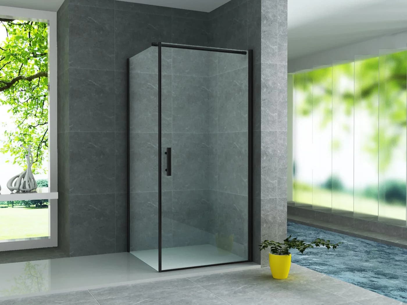Aloni Eckdusche CR01B-9090 mit matt schwarzem Profil und ESG-Glas - Bild 2