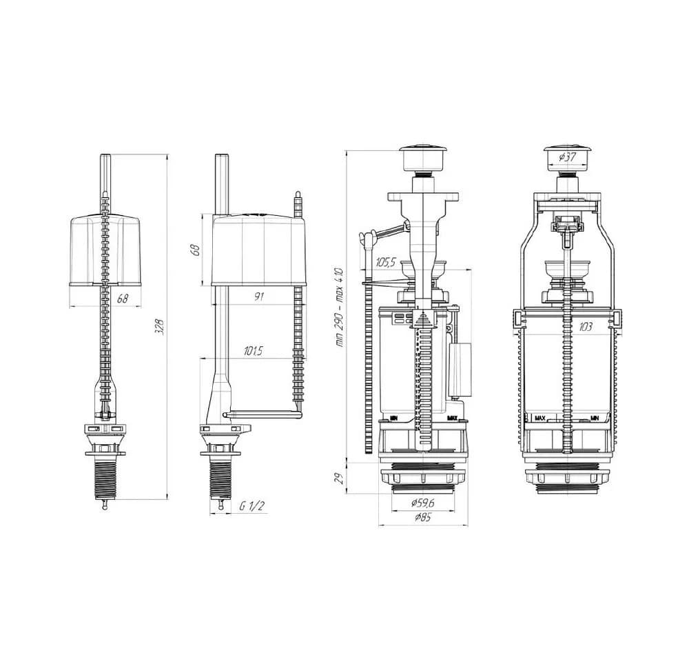 Belvit Spülkasten BV-SV1001 WC Spülventil 1/2" Anschluss unten Verchromt