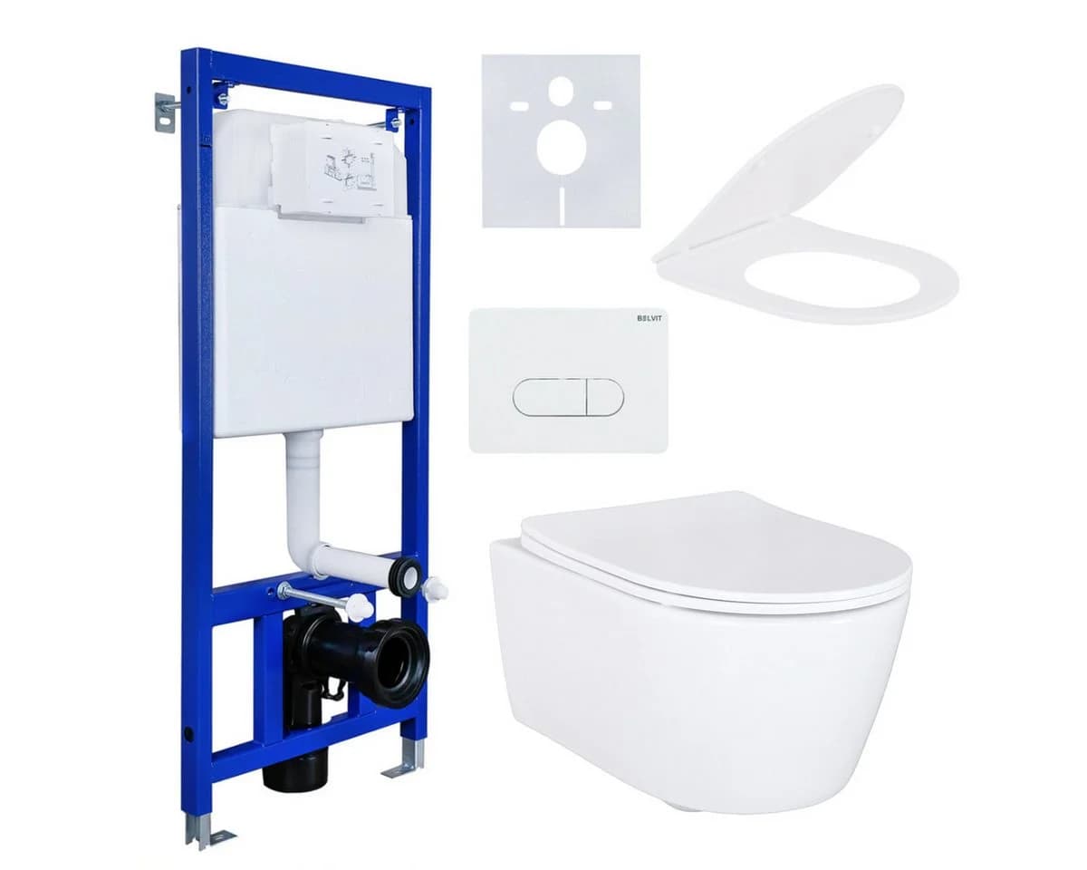 Belvit WC-Komplettset Wand-WC Schwarz/Weiß Softclose Vorwandelement - Bild 2