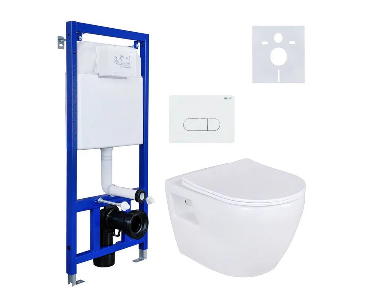 Belvit WC-Komplettset Wand-WC Weiß Schwarz Vorwandelement Soft-Close - Bild 2