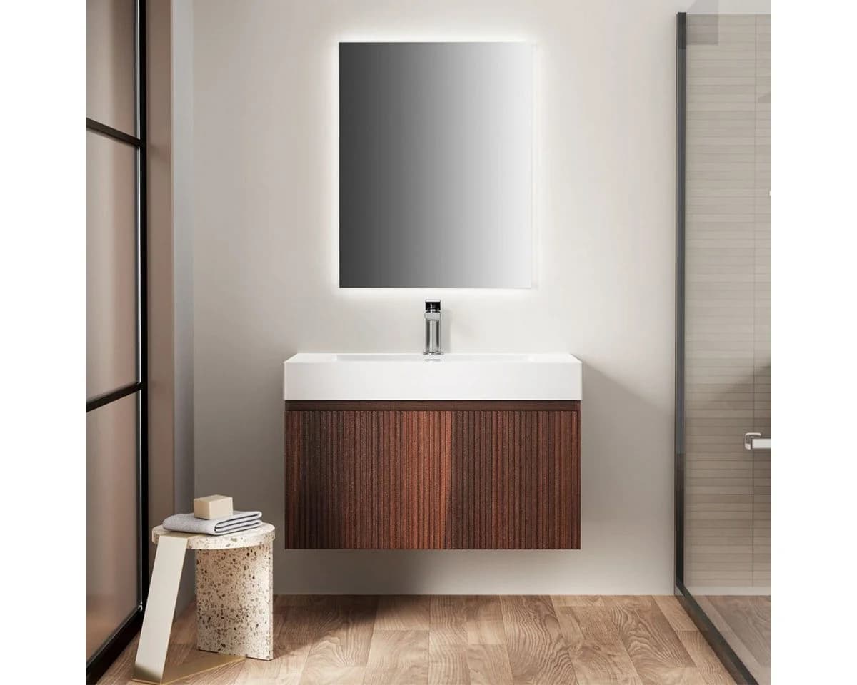 Belvit Waschtischunterschrank TRIONA 80 cm 1 Schublade Grifflos Wenge - Bild 5
