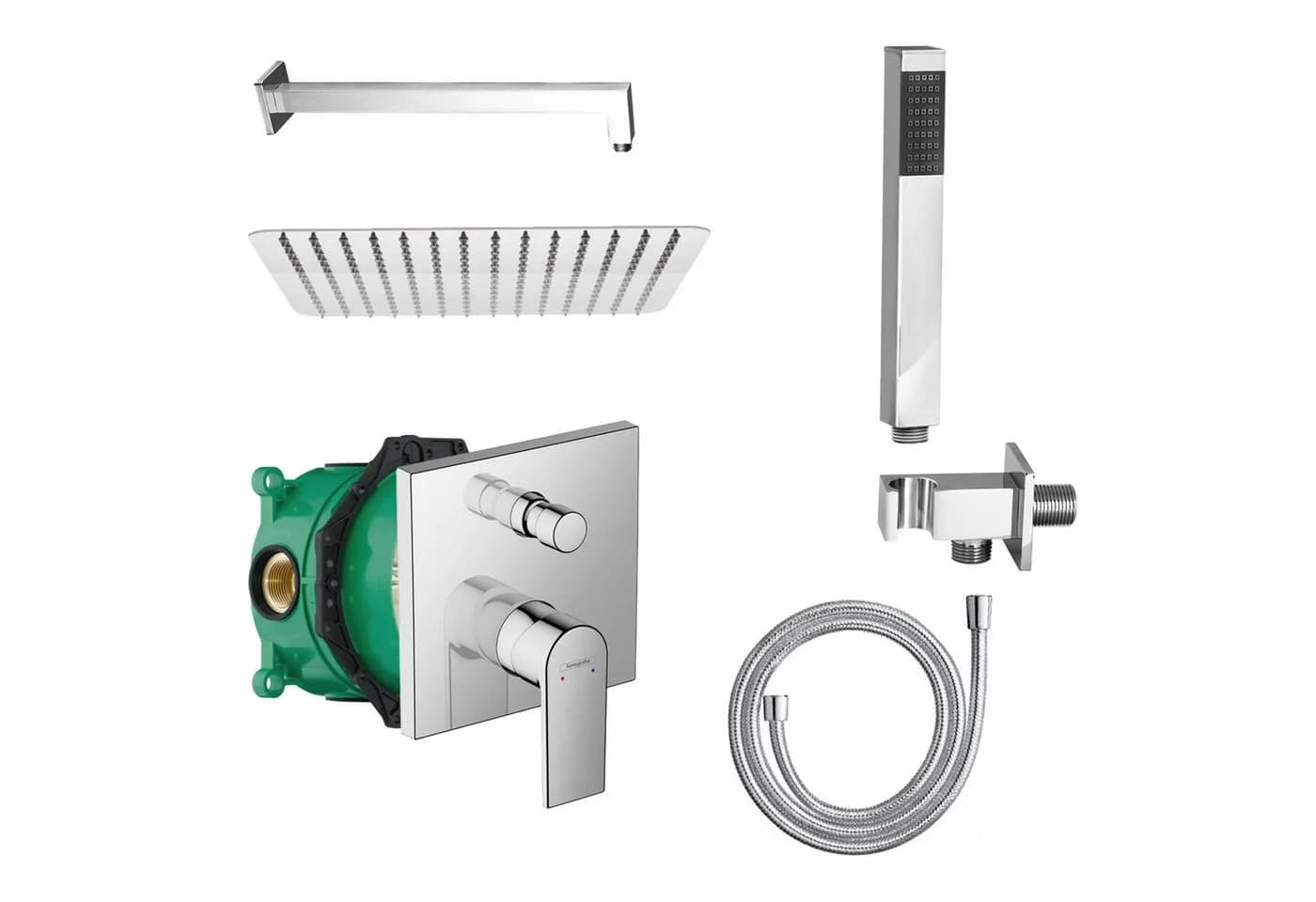 Belvit Duscharmatur Duschset Chrom & Matt-Schwarz Hansgrohe Unterputz-Wannenmischer - Bild 2