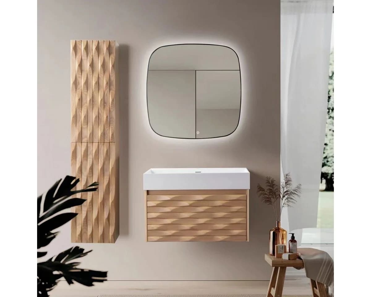Belvit Aufsatzwaschbecken 80 cm Weiß Matt Mineralguss Modern