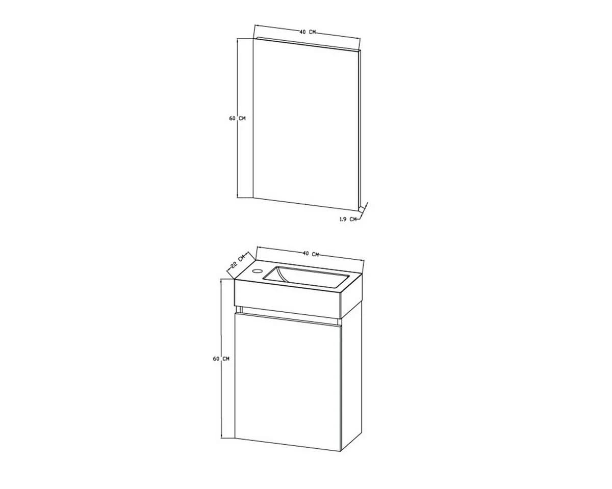 Belvit Badmöbel-Set 40 cm mit Spiegel und Waschbecken - Bild 5