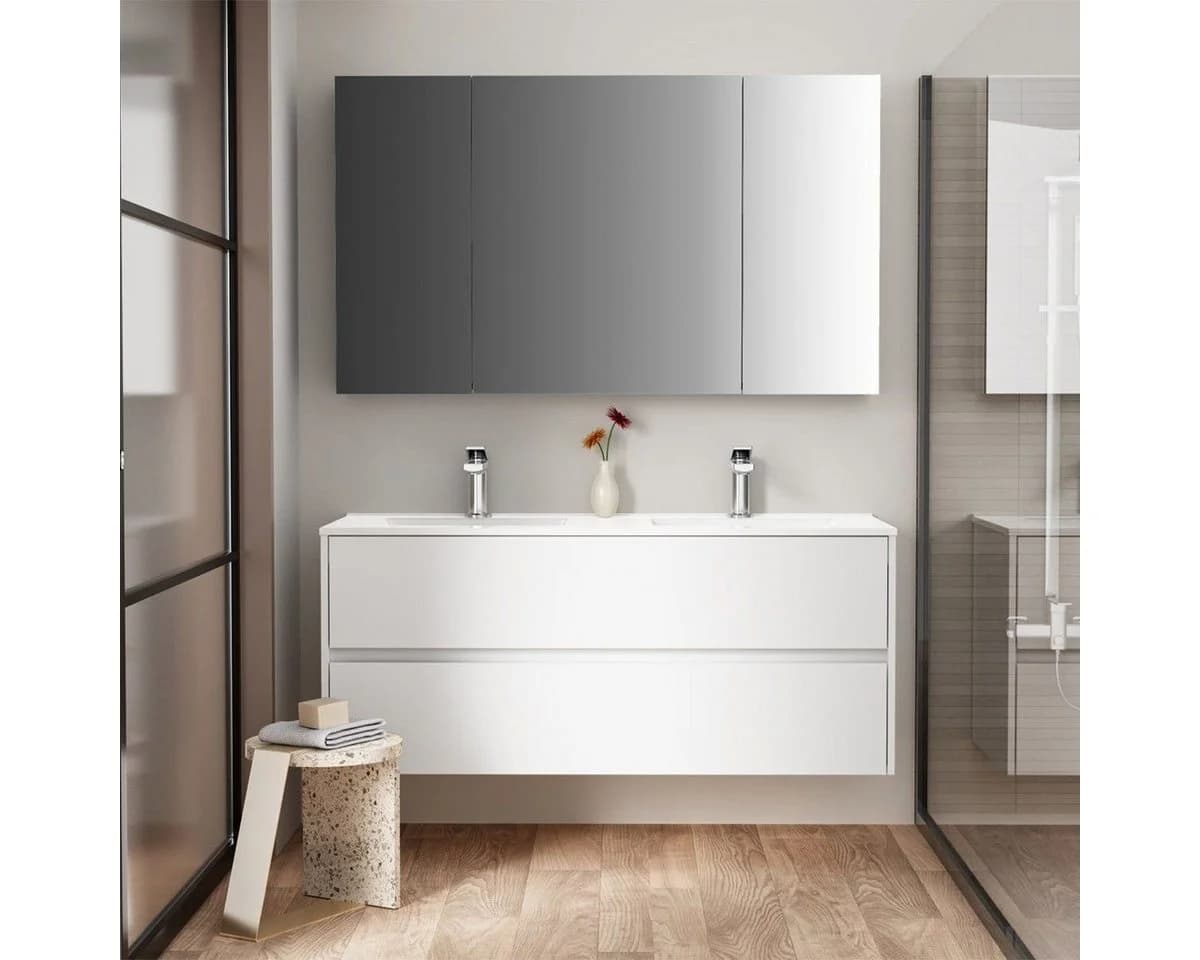 Belvit Waschbeckenschrank Drava 120 cm Weiß Hochglanz mit 2 Softclose-Schubladen - Bild 5