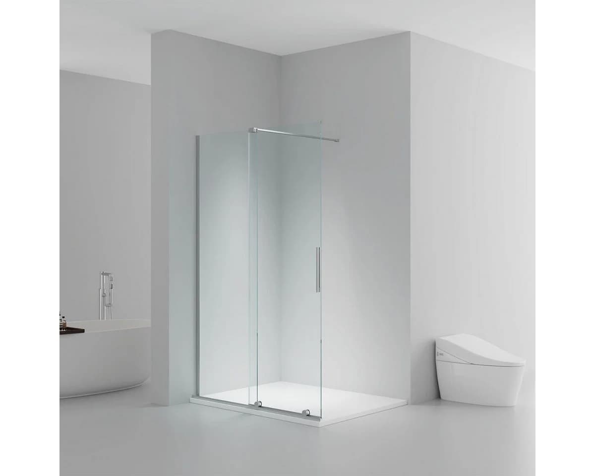 Belvit Walk-in-Dusche 120x200 cm Schiebetür Schwarz/Chrom 8mm Glas - Bild 2