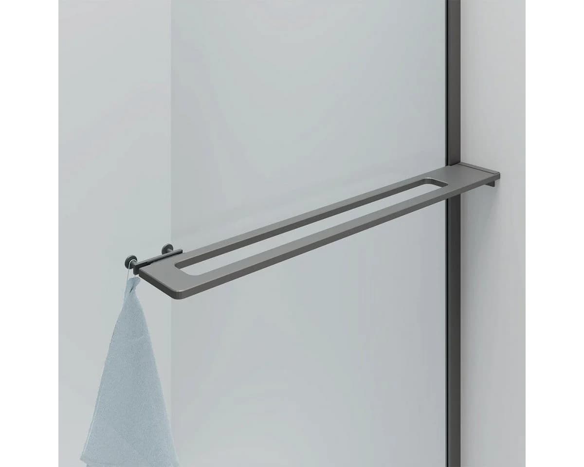 Belvit Duschwand 100x200 cm ESG Glas mit Handtuchhalter Grau