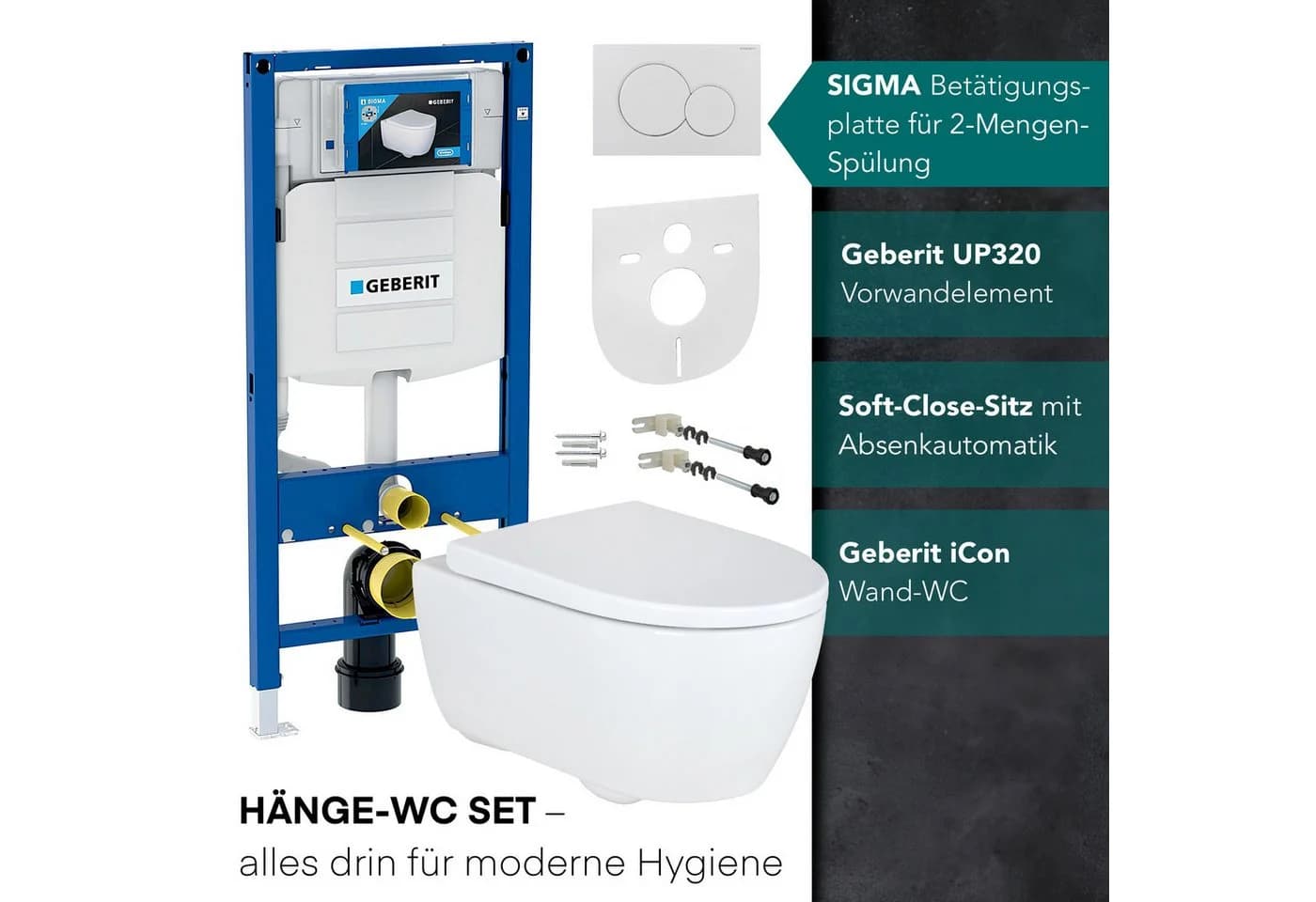 Geberit iCon WC-Komplettset mit UP320 Vorwandelement & Softclose-Sitz