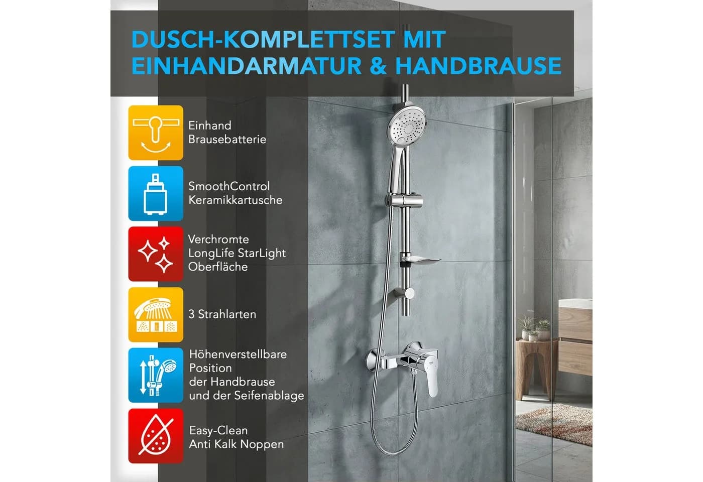 Grohe Duscharmatur BauEdge Duschsystem Einhandarmatur Chrom