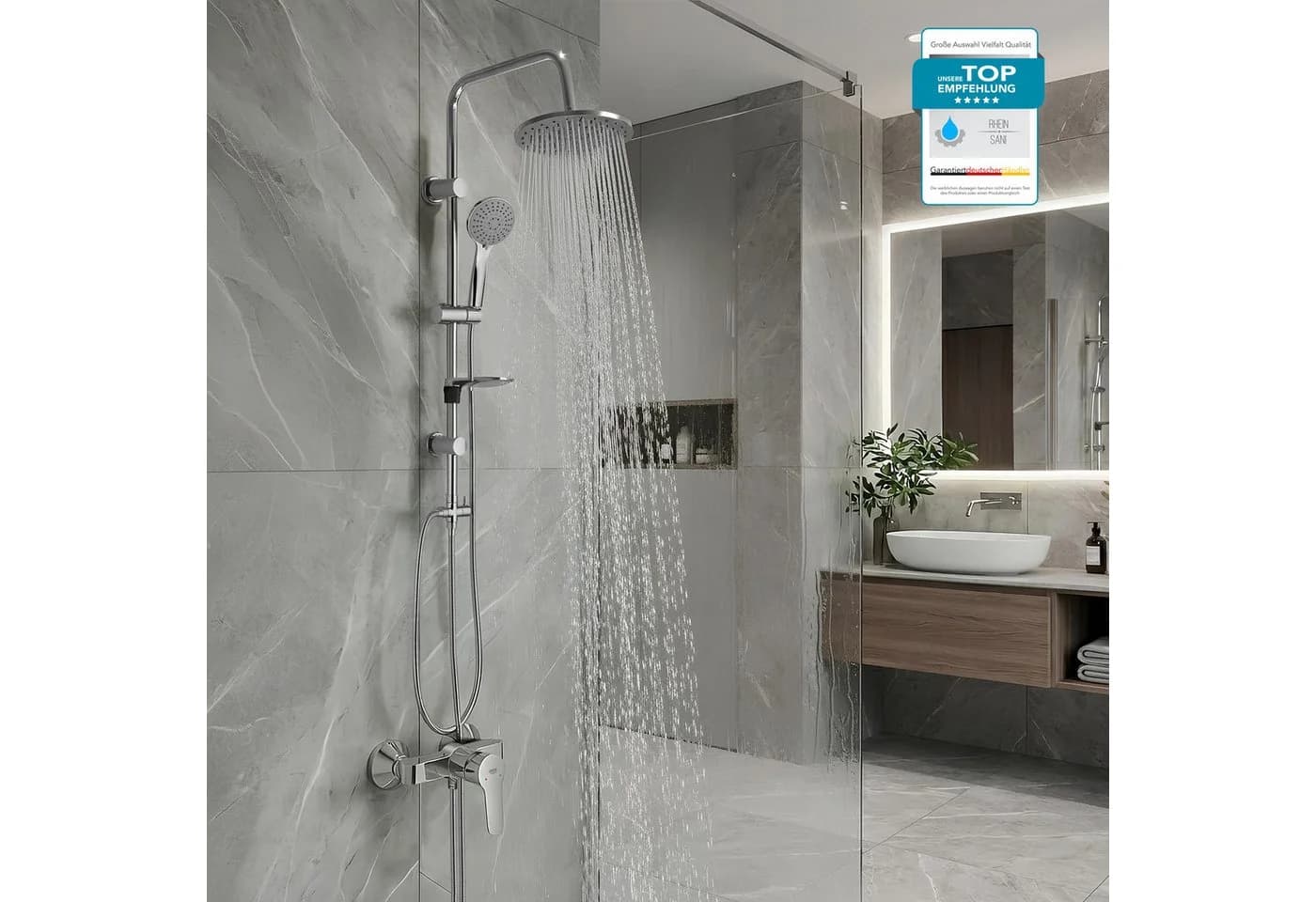 Grohe Duscharmatur BauEdge Duschsystem mit Einhandarmatur, Brause, Duschstange & Schlauch - Bild 2