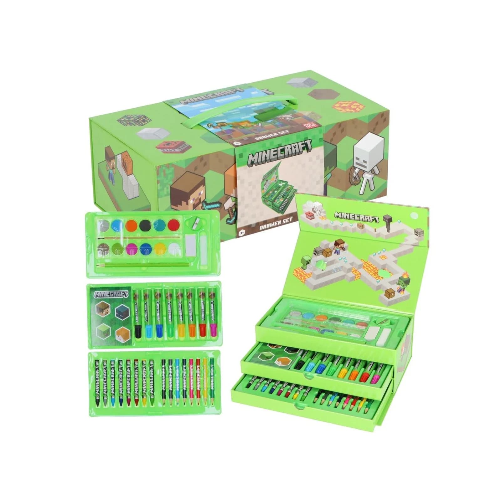Minecraft Malkoffer für Kinder – Kreativset mit Stiften, Farben