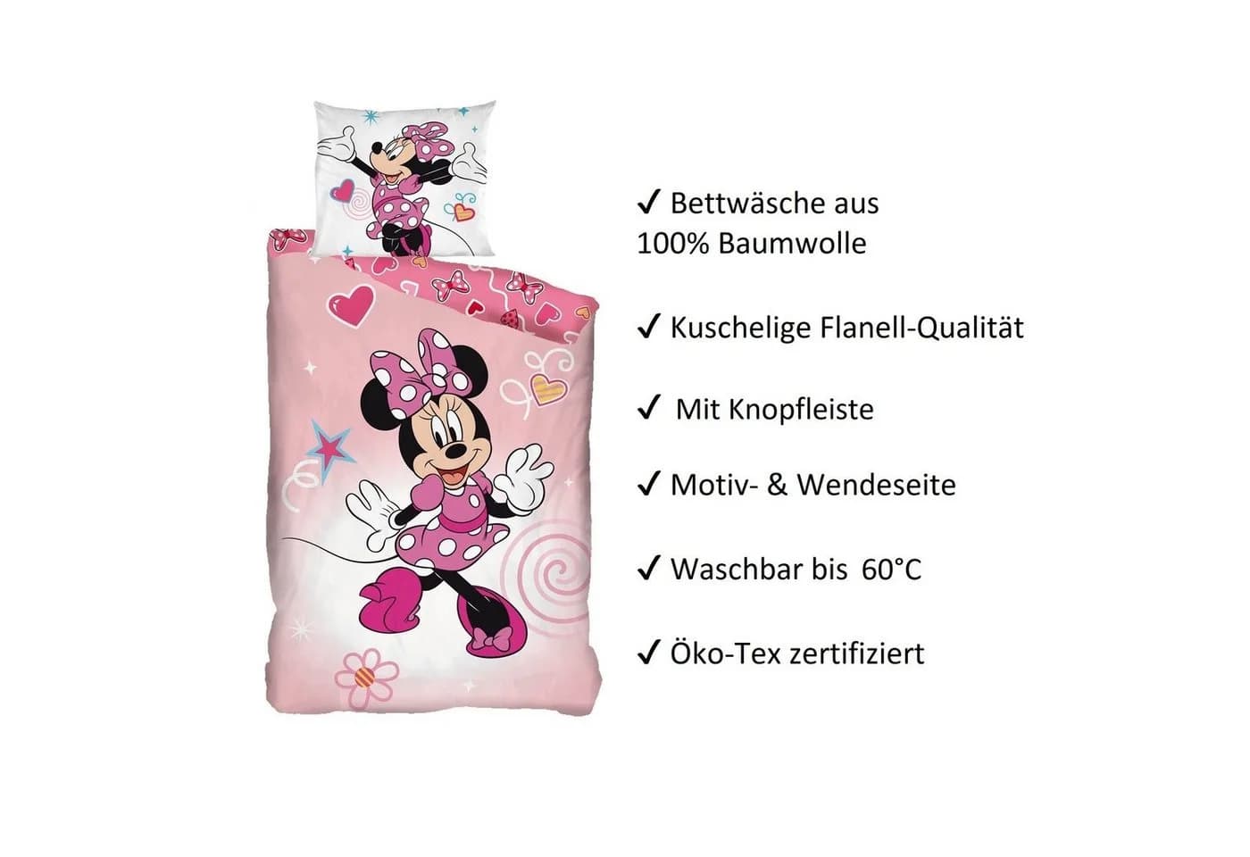 Familando Kinderbettwäsche Disney Minnie Maus Rosa Biber 2-teilig - Bild 4