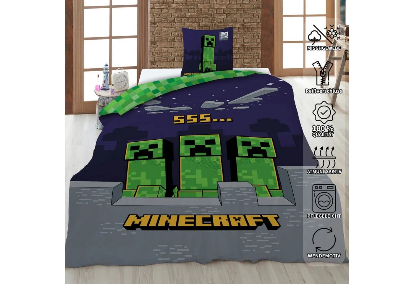 AY!Max Kinderbettwäsche Minecraft Wende Set 2 tlg. Bunt