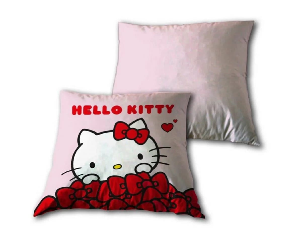 Hello Kitty Dekokissen Rosa Velboa 35x35 cm mit Tasche