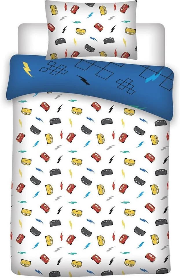 AY!Max Babybettwäsche Set Cars Blau/Rot 100% Baumwolle