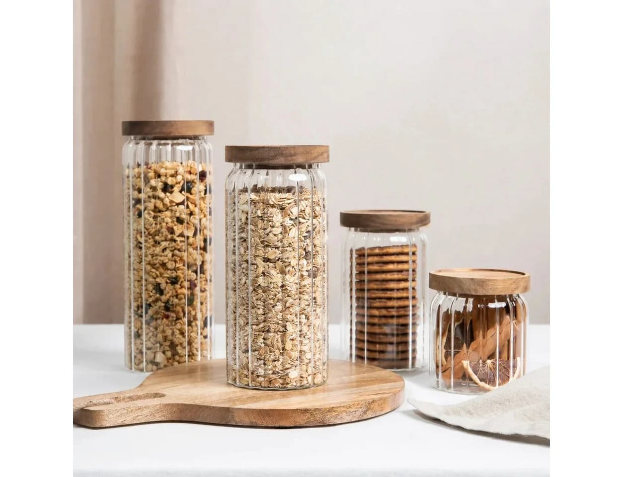 EmirtexHome Vorratsdosen-Set 4-tlg. Glas mit Akazienholzdeckel