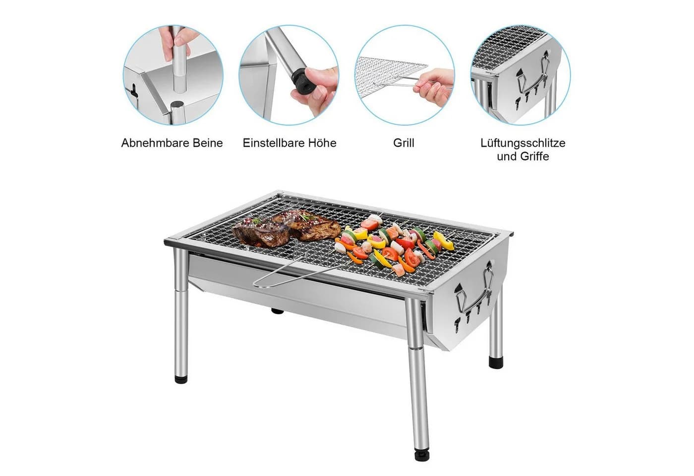 SunJas Tragbarer Klappgrill Edelstahl Campinggrill - Bild 3
