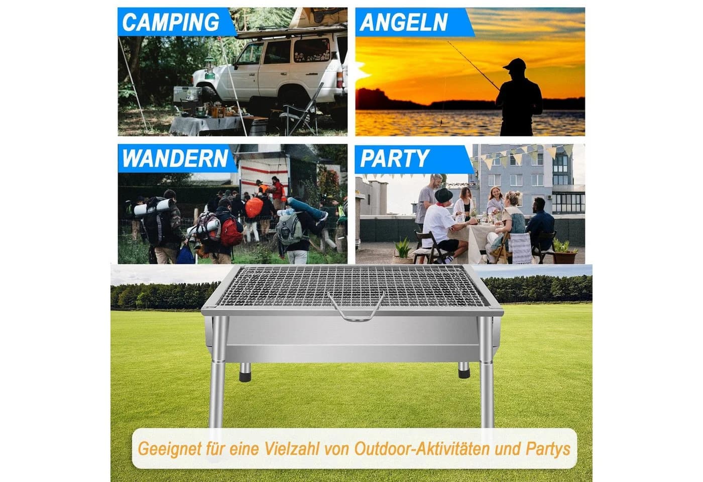 SunJas Tragbarer Klappgrill Edelstahl Campinggrill - Bild 5