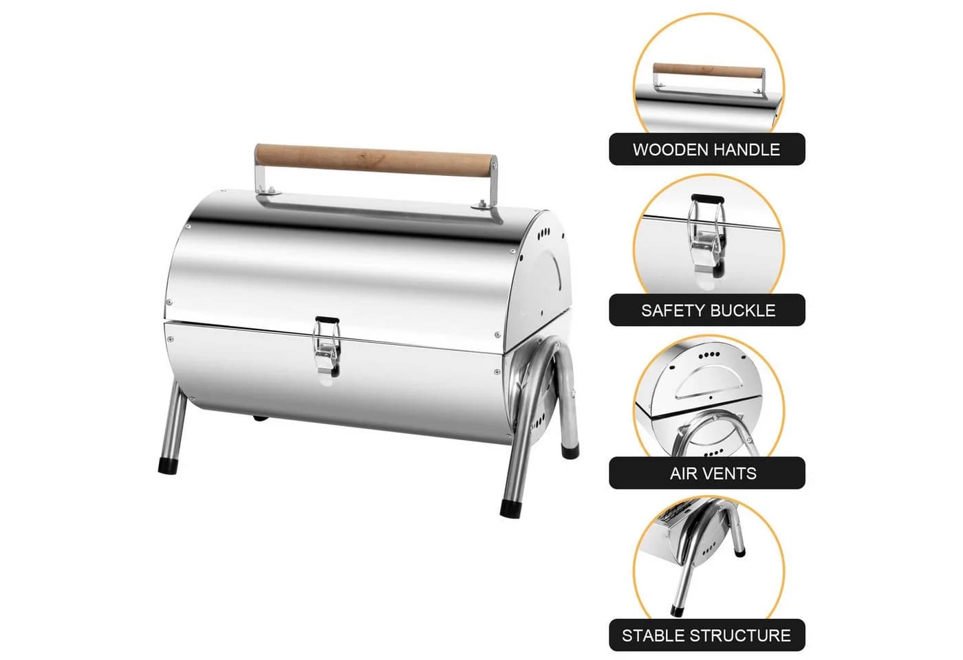 SunJas Klappgrill Edelstahl Holzkohlegrill Campinggrill