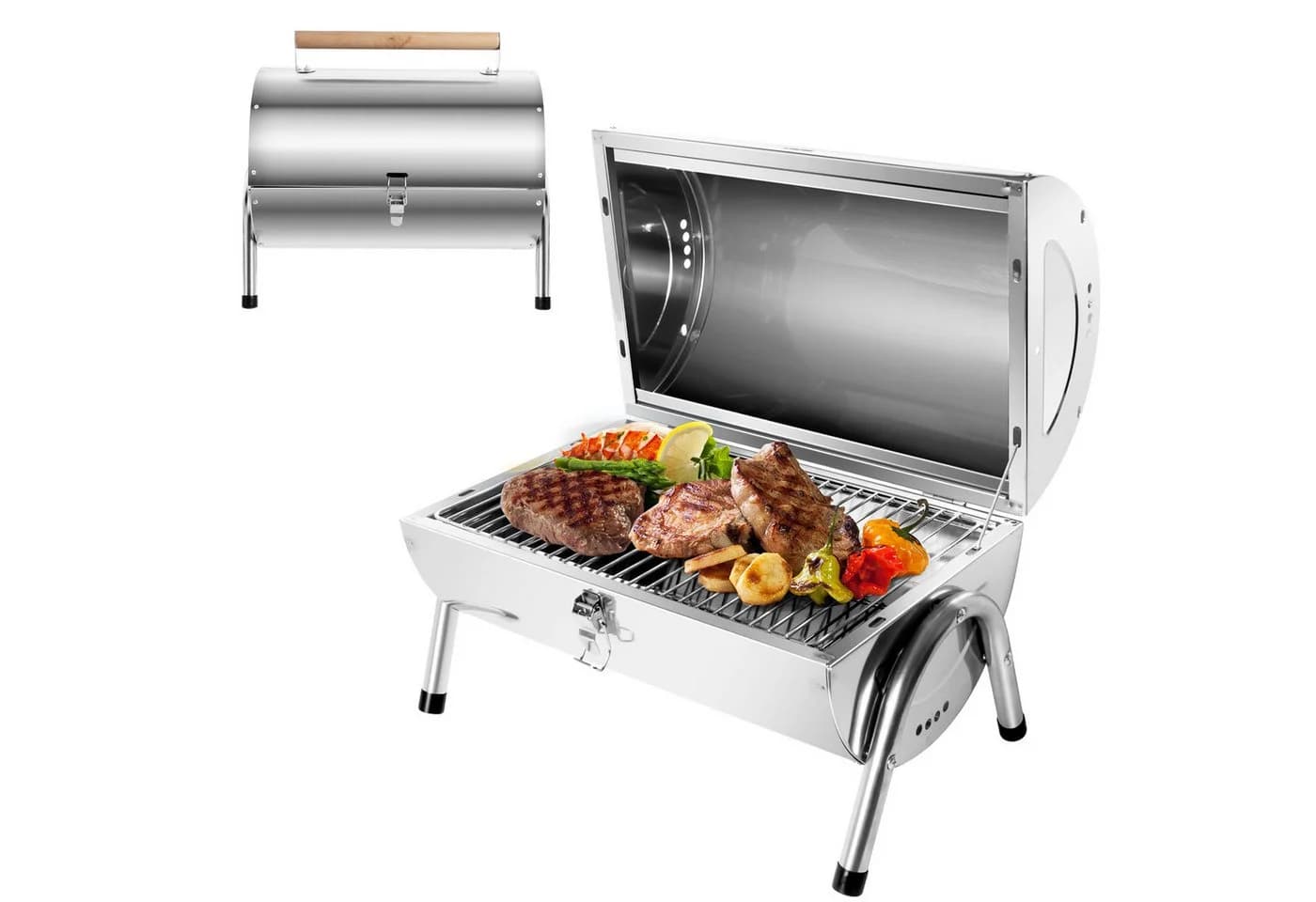 SunJas Klappgrill Edelstahl Holzkohlegrill Campinggrill - Bild 2