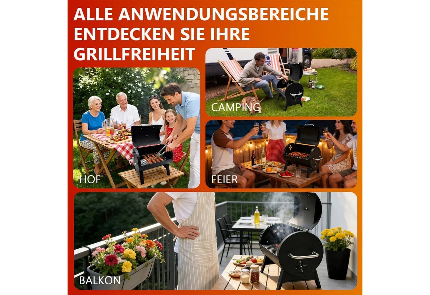 SunJas Holzkohlegrill K-4930 Schwarz mit Thermometer - Bild 5