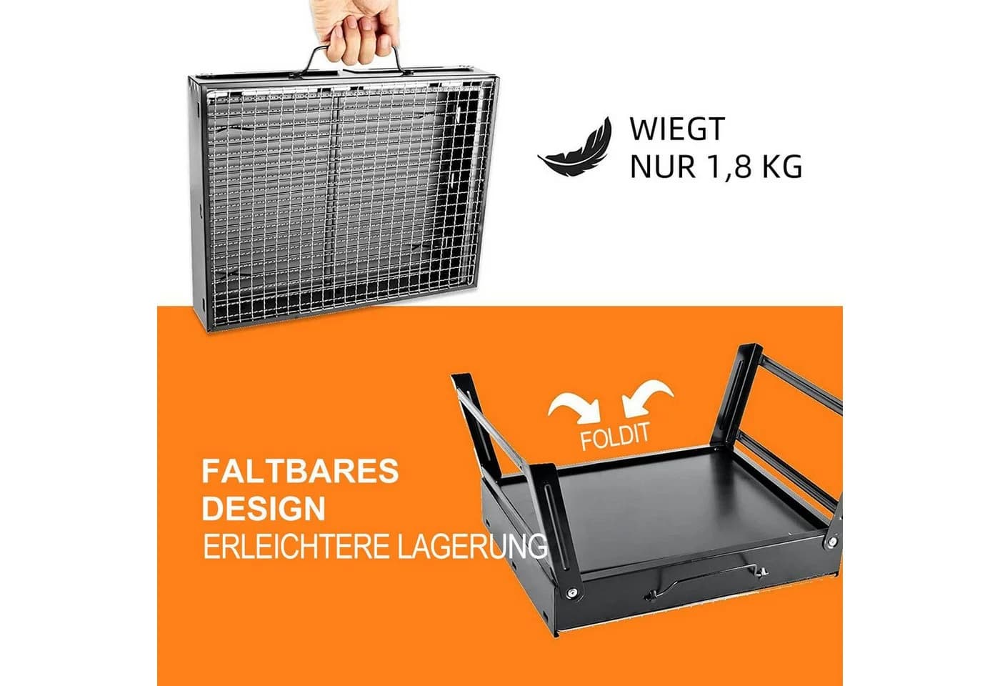SunJas Klappbarer Holzkohlegrill Edelstahl Tragbarer Campinggrill - Bild 3