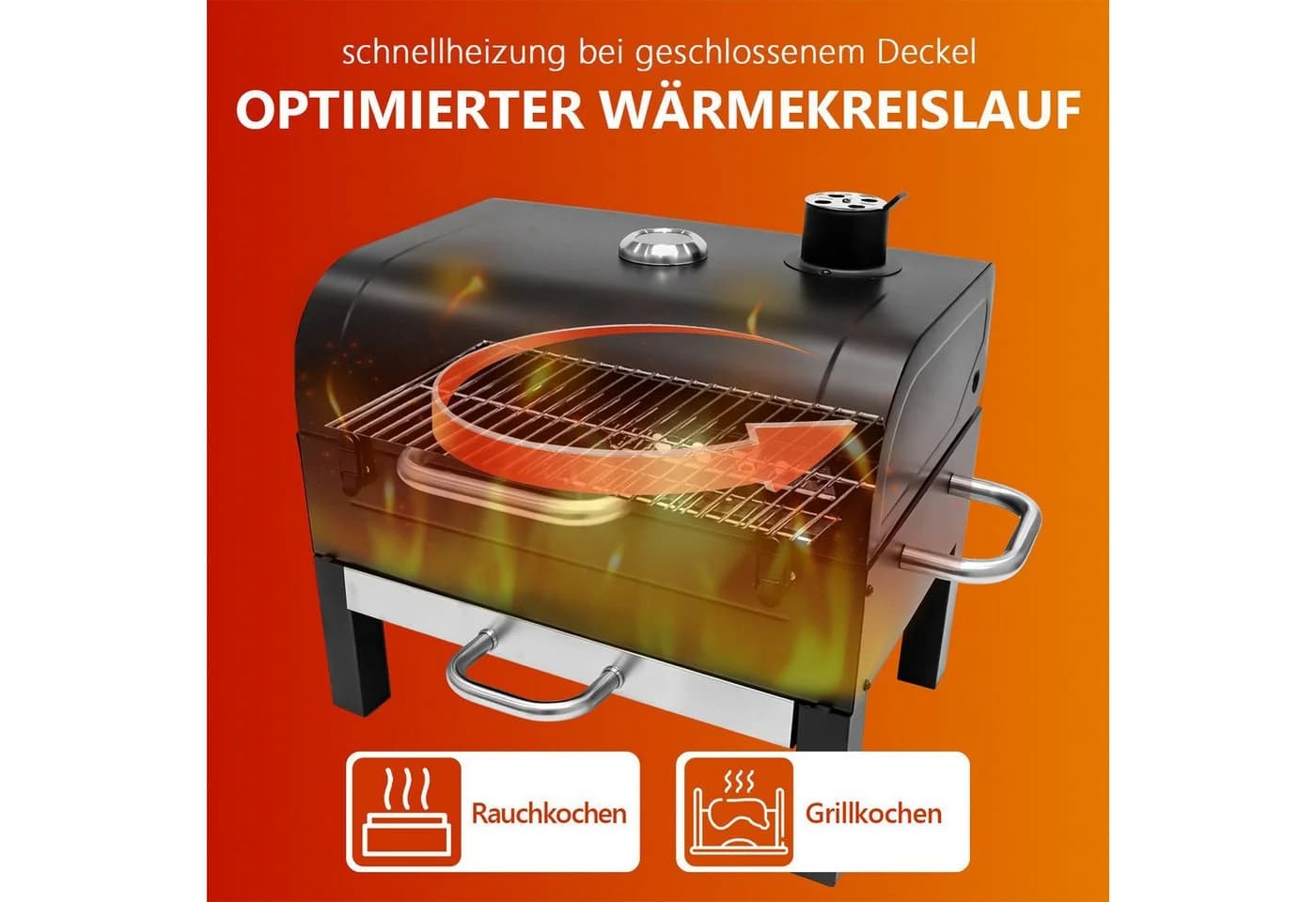 SunJas Tragbarer Holzkohlegrill mit Doppelrost und Thermometer - Bild 3