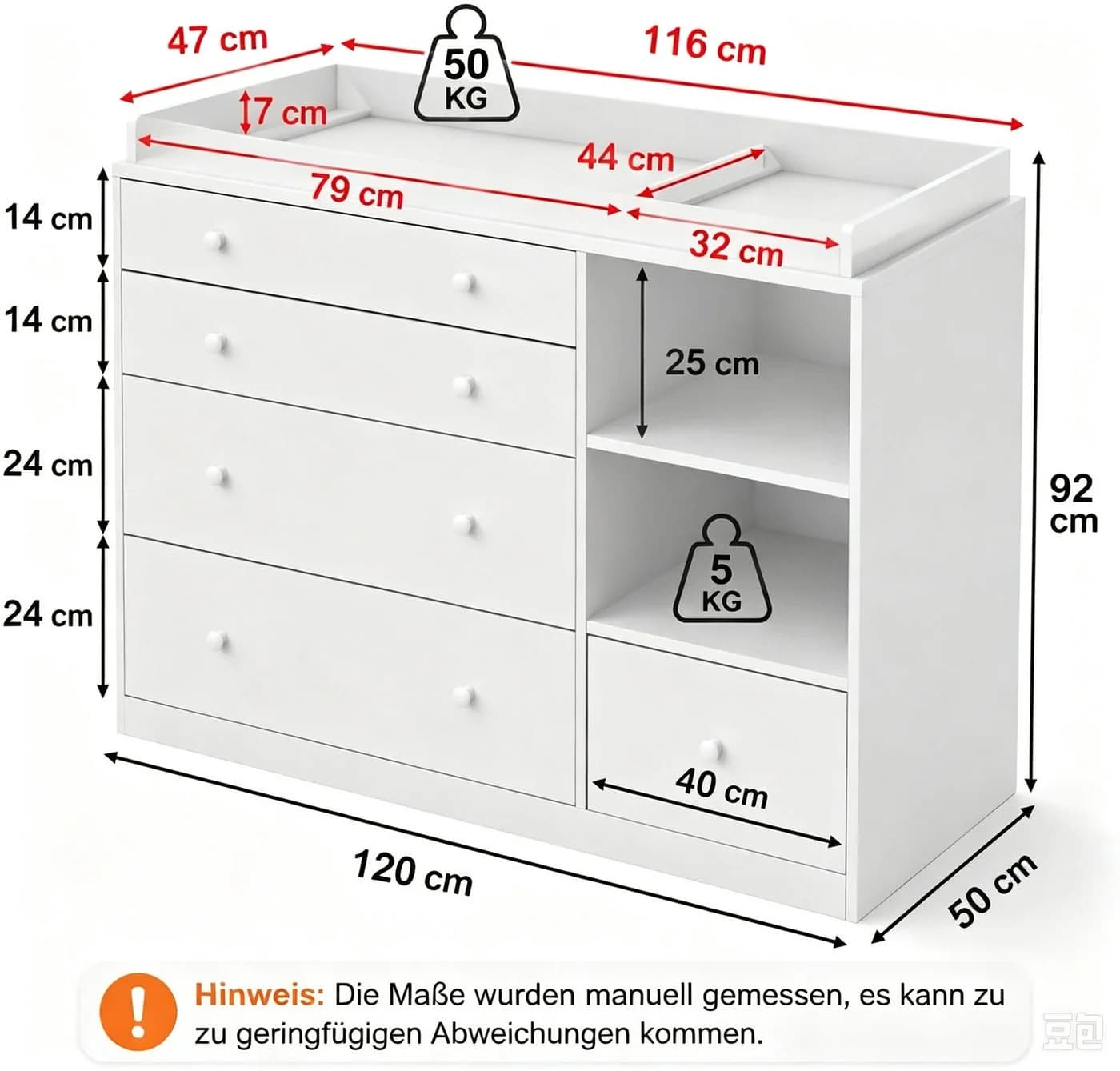 FUFU&GAGA Wickelkommode Weiß mit 5 Schubladen und Kippenschutz - Bild 4