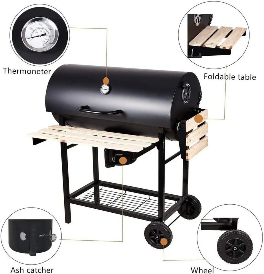 SunJas Holzkohlegrill XXL mit Thermometer und Seitenablagen - Bild 3