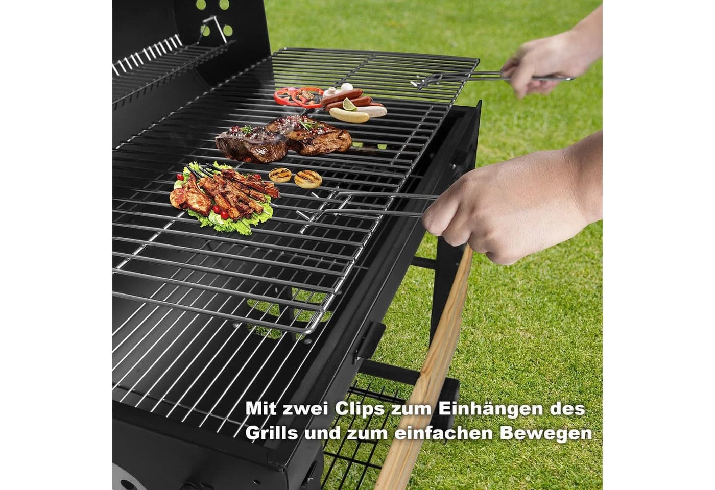 SunJas Holzkohlegrill XXL mit Thermometer und Seitenablagen - Bild 5