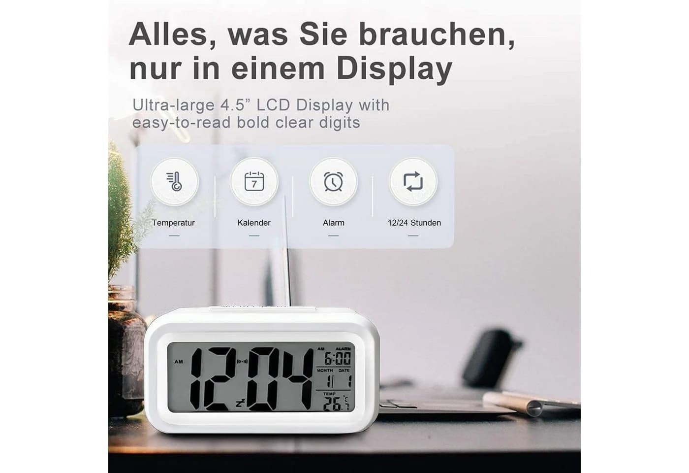 OZAVO Digitaler Wecker GLNZ17 Weiß mit Temperaturanzeige und Schlaffunktion - Bild 3