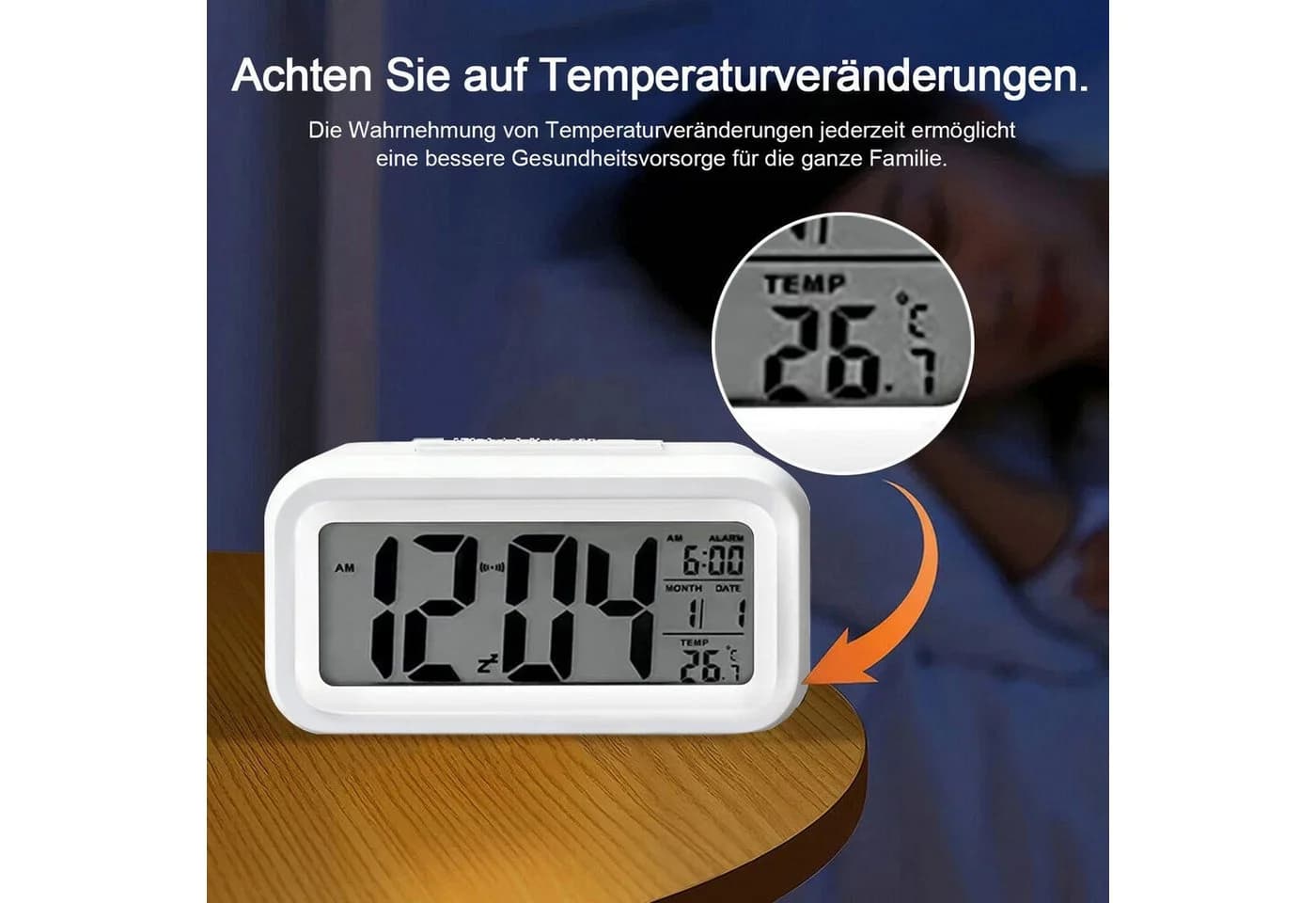 OZAVO Digitaler Wecker GLNZ17 Weiß mit Temperaturanzeige und Schlaffunktion - Bild 5