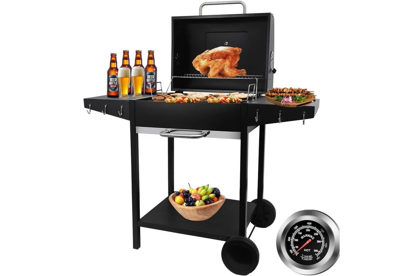 SunJas Holzkohlegrill XXL mit Deckel und Thermometer - Bild 2