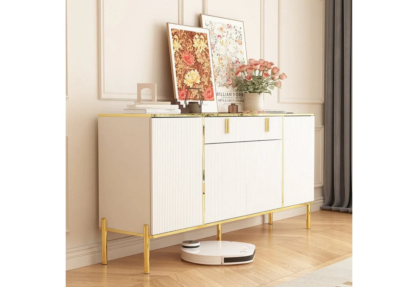 FUFU&GAGA Sideboard Weiß Schwarz 4 Türen 1 Schublade