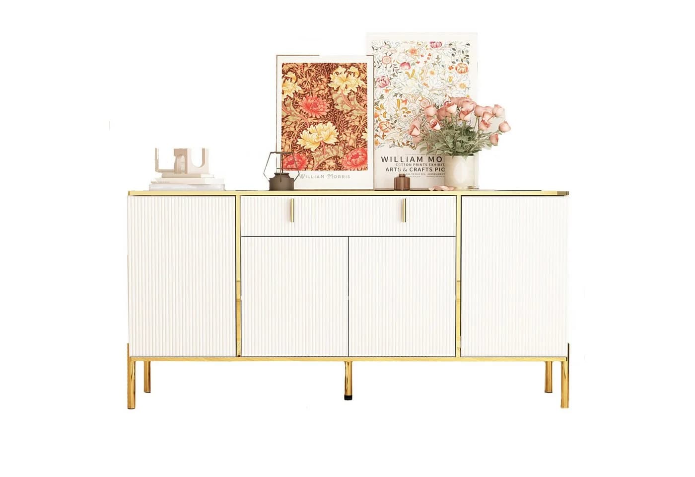 FUFU&GAGA Sideboard Weiß Schwarz 4 Türen 1 Schublade - Bild 2